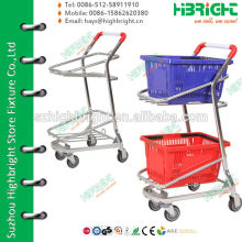 2 Tiers Double Baskets Trolley Para Supermercados